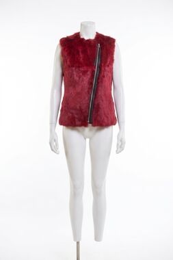 NEW LOVE TOKEN fur zip up vest in red